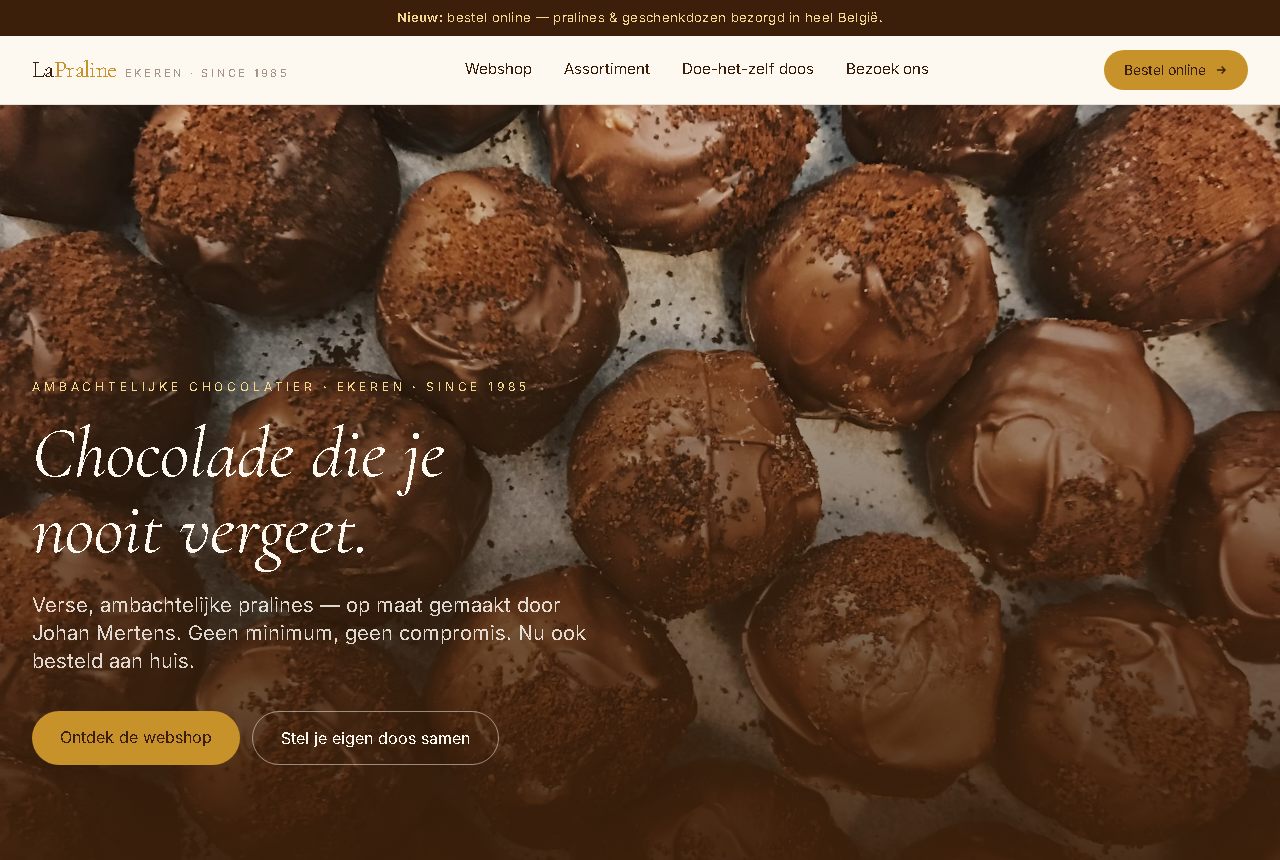 Concept webshop for La Praline, chocolatier